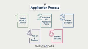 Infographic illustrating the Canada Visitor Visa application process, step by step for travelers.