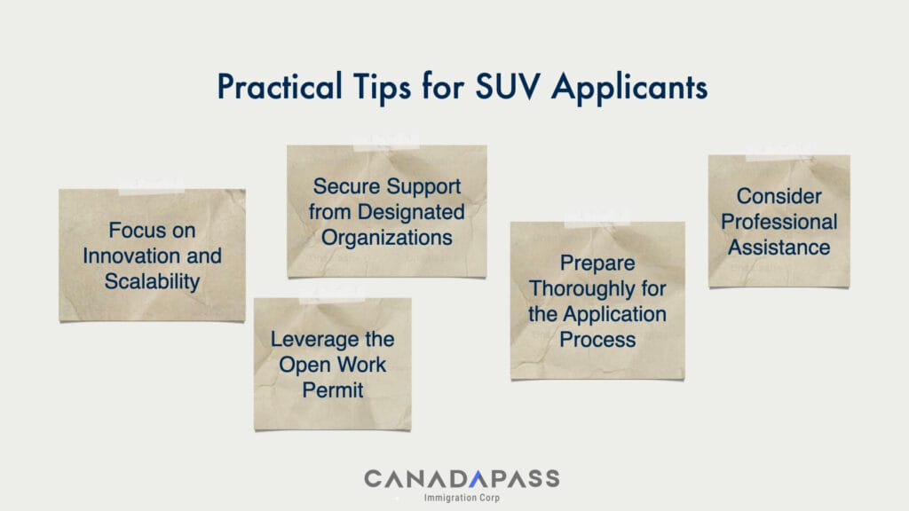 Canada Startup Visa Minimum Investment tips illustrated for practical guidance to SUV applicants.