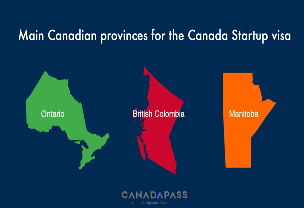 Main Canadian provinces offering Canada Startup Visa benefits.